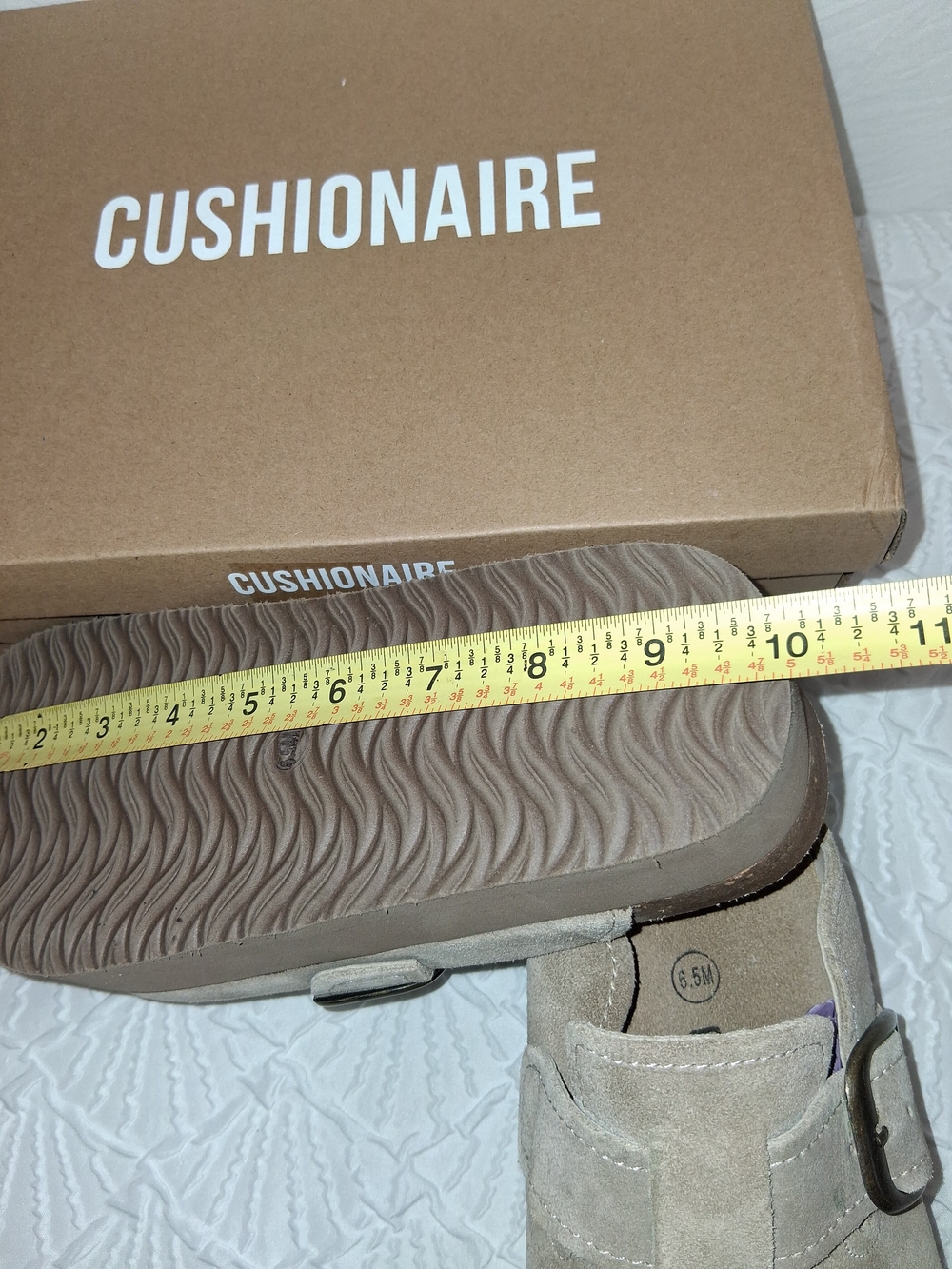 Cushionaire New Platform Suede Mule with Buckle in Taupe - Picture 11 of 17